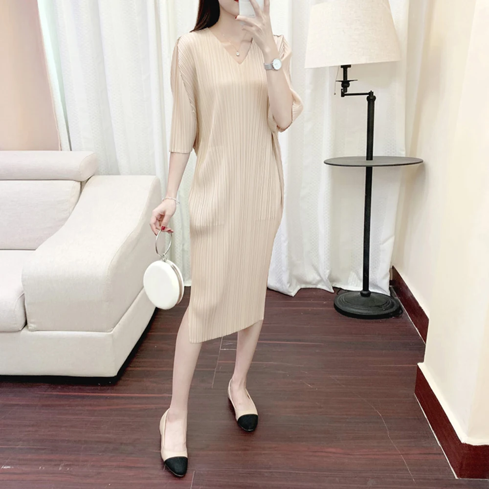 FXZ New Fashion Summer Hot Selling Korean style dress adult Wholesale Female Plus Size Casual Women Dresses Pleated