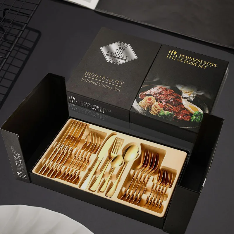 Luxury Amazon Hot Flatware Dinner Sets Gold Mirror Polishing Dinnerware Set Cutlery Set for Wedding