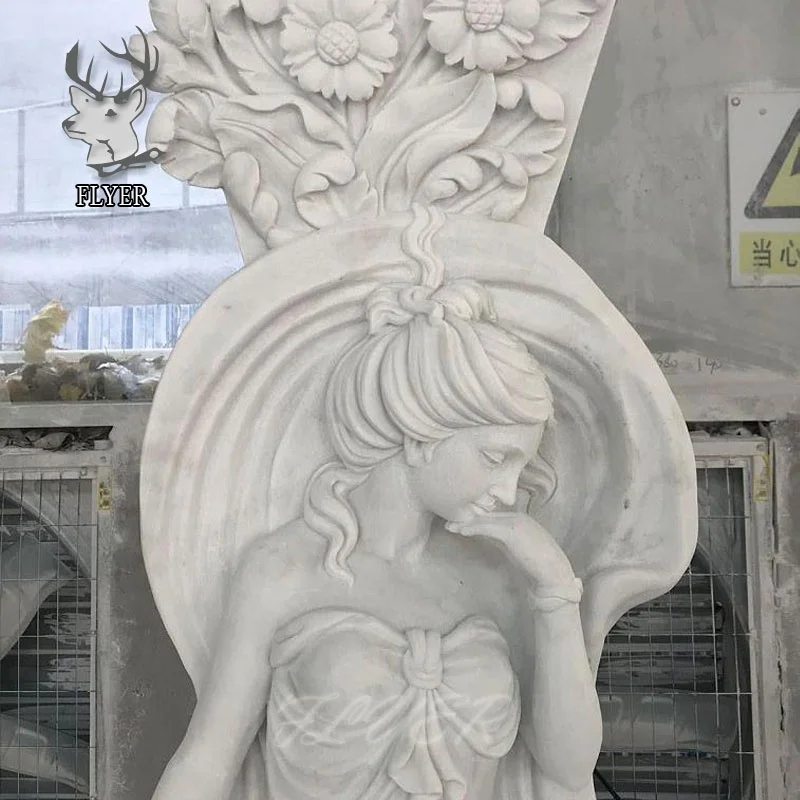 Indoor and Outdoor Decoration Marble Maiden Sculpture Pillar Greek Lady Carved Sculpture Marble Roman Column