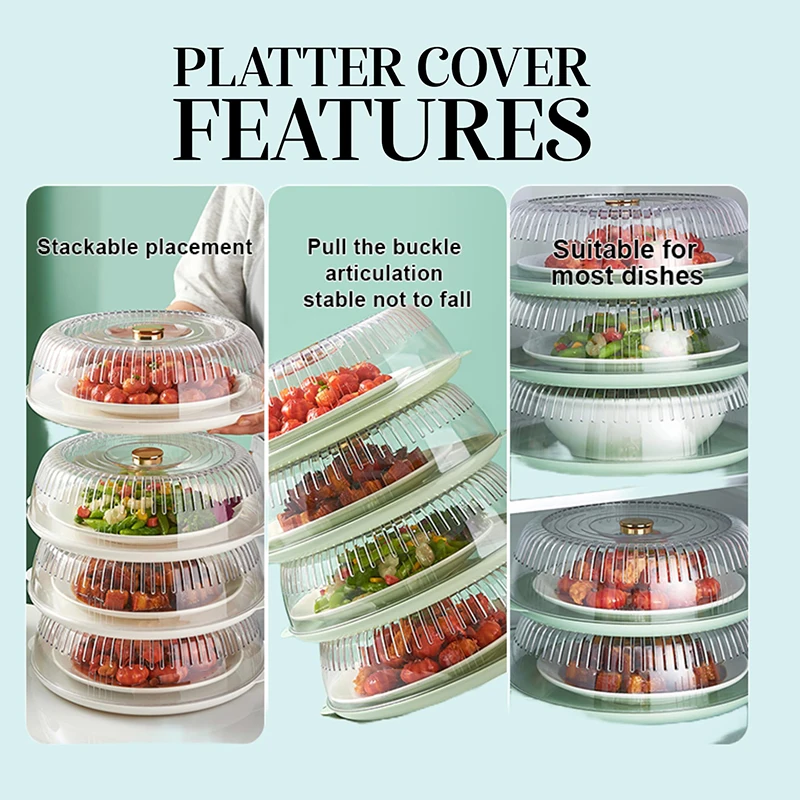 Custom Bpa Free Dustproof Anti-Splatter Stackable Round Large Platter Microwave Dish Lid Insulation Fresh Keeping Food Cover