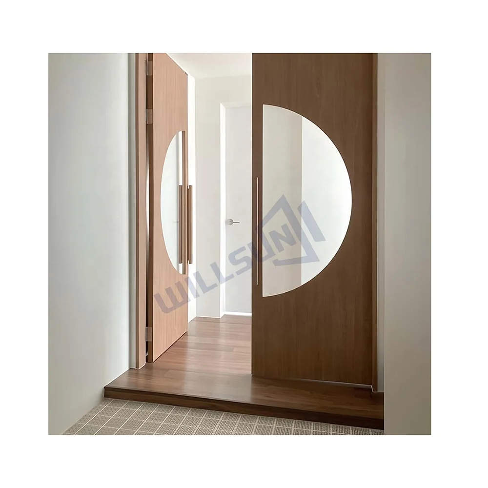 Factory wholesale wooden entry door with arched frame Solid Teak Wooden Entry Door