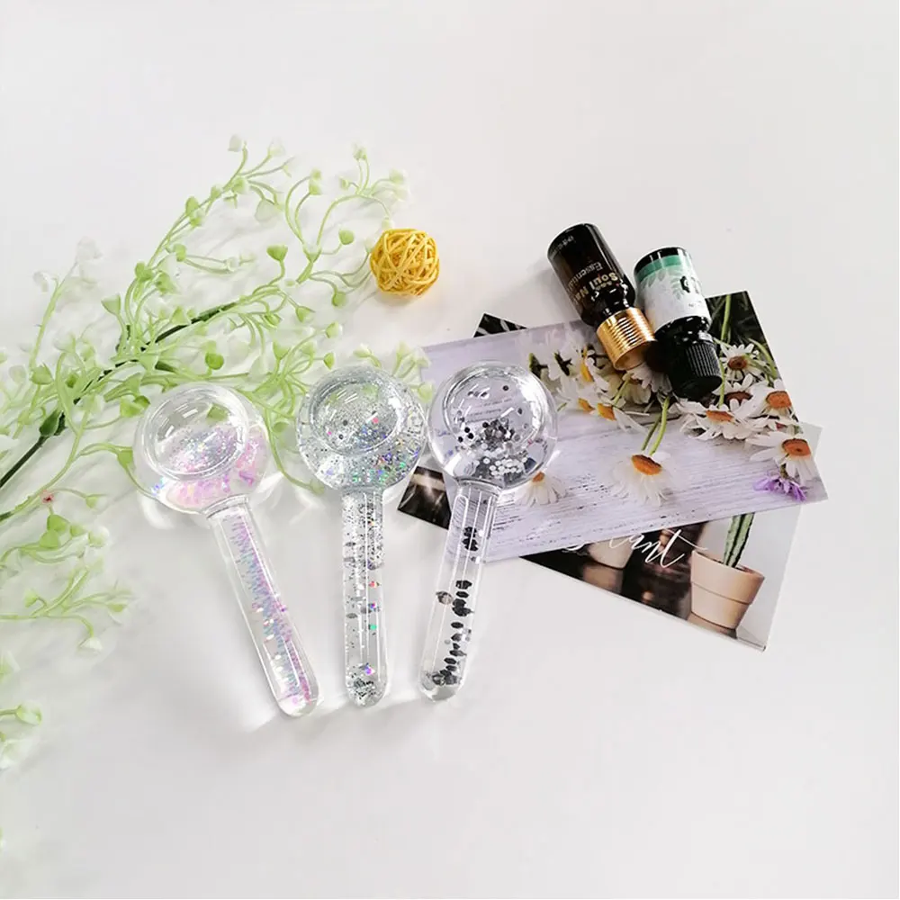 Facial cooling Ice Globe for face Glass Roller Cold therapy Skin Massage beauty glitter Ice Globes