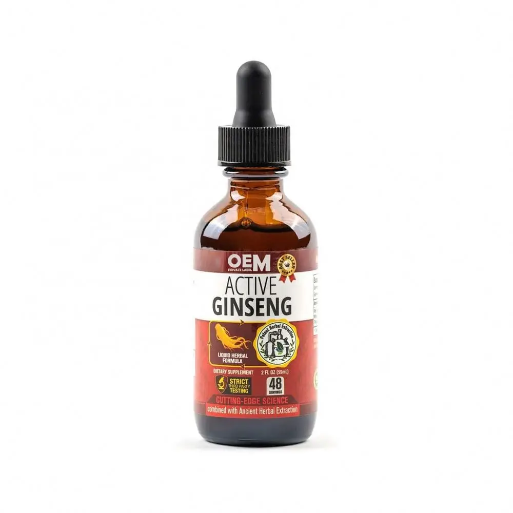 Custom Label Korean Red Ginseng Powder Ginseng Korean Red Panax Ginseng Liquid Drops Supports Healthy Energy, Vitality, Mood