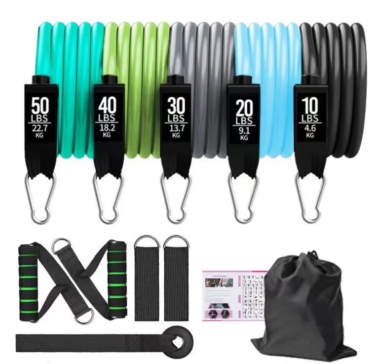 11 Pieces Gym Fitness Equipment Pull Rope Door Mounted Resistance Tube Band 150 lbs