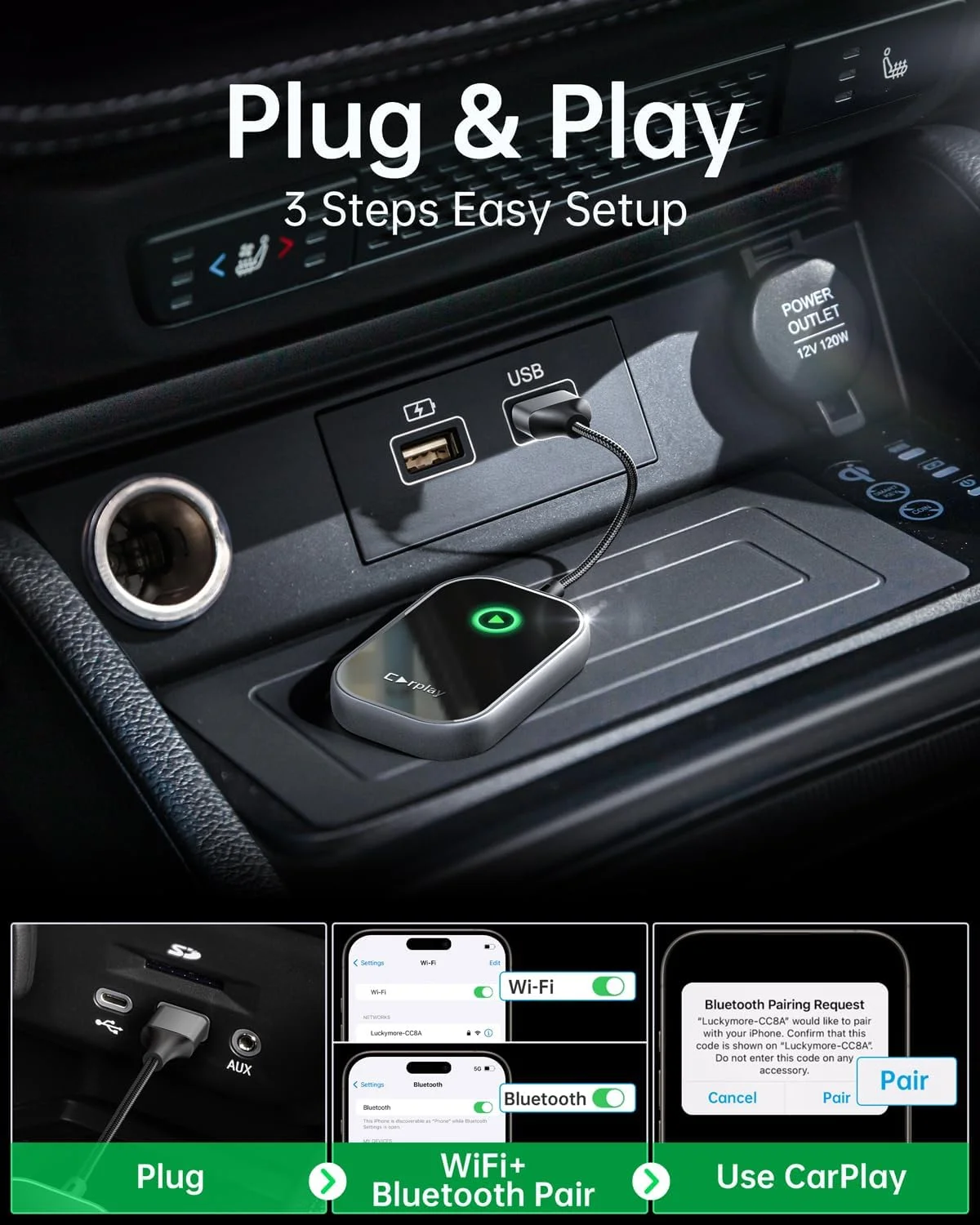 BOYI Wireless Android Auto Box For Iphone Wireless usb carplay adapter Dongle 2 in 1 Adapter For CarsToyota Fiat Audi Porshe