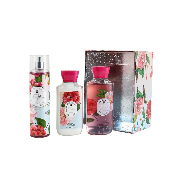 VL9062-7 250+236+295ml long lasting fragrance 3pcs shower gel body splash and body lotion set for women.