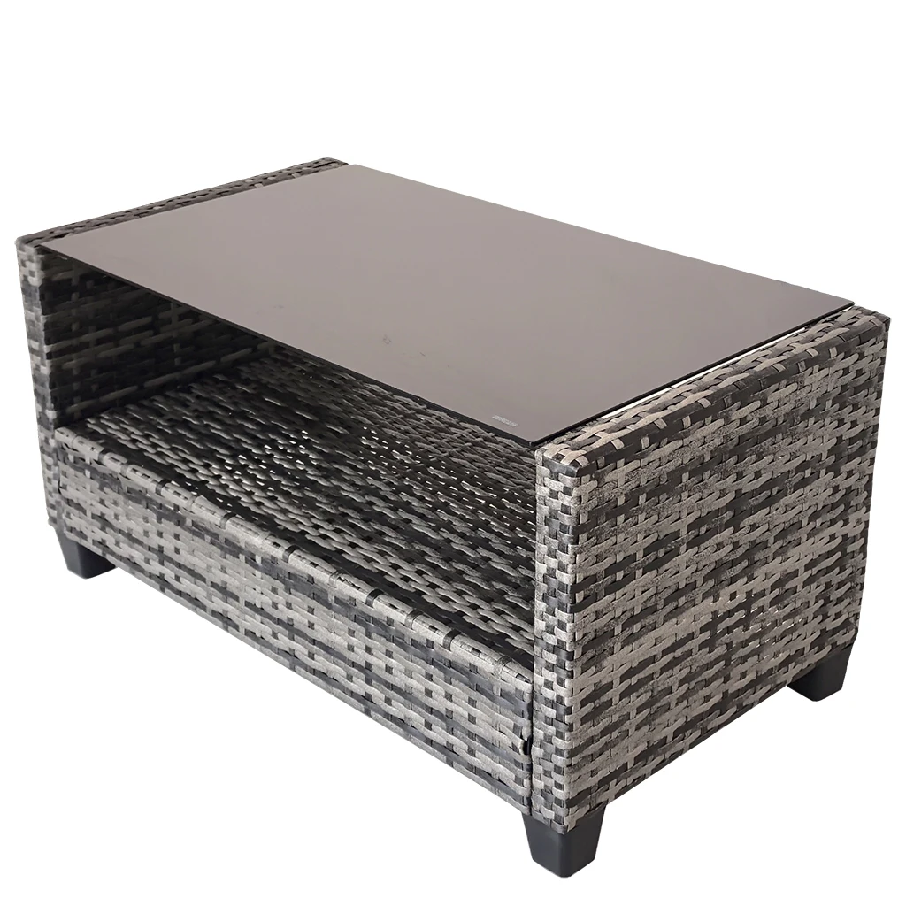 Wholesale Manufacture Set of 4 Leisure  Conversation Rattan Table and Chair with Plastic Feet