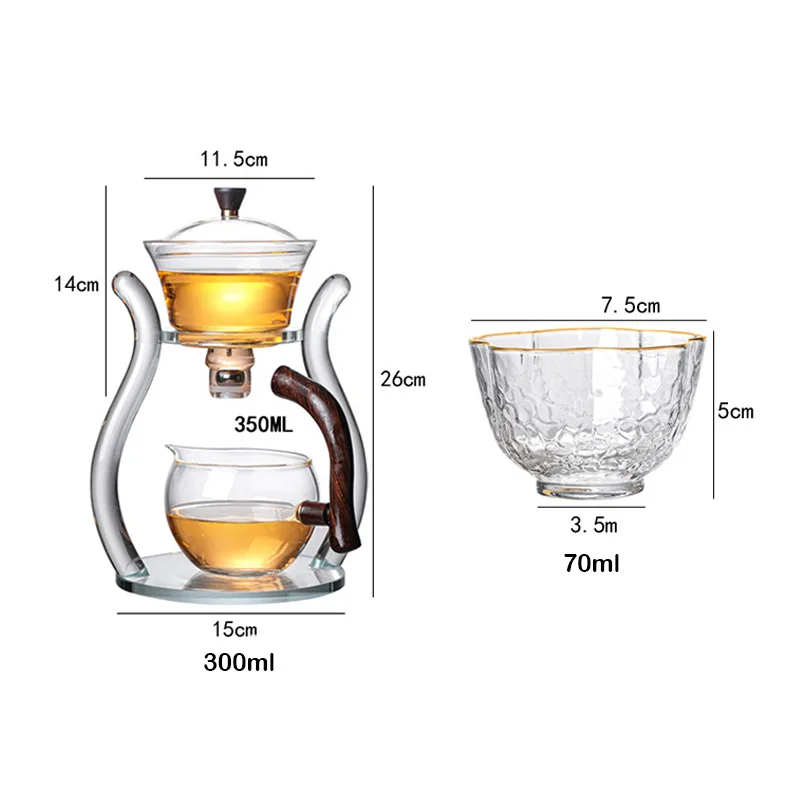 Creative semi-automatic Kungfu tea set stone mill household lazy man creative high borosilicate glass teapot tea set