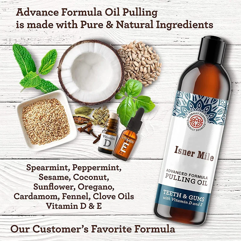 Advanced Oil Pulling with Tongue Scraper Natural Alcohol Free Mouthwash with Coconut Oil Supports Healthy Gums Teeth Whitening