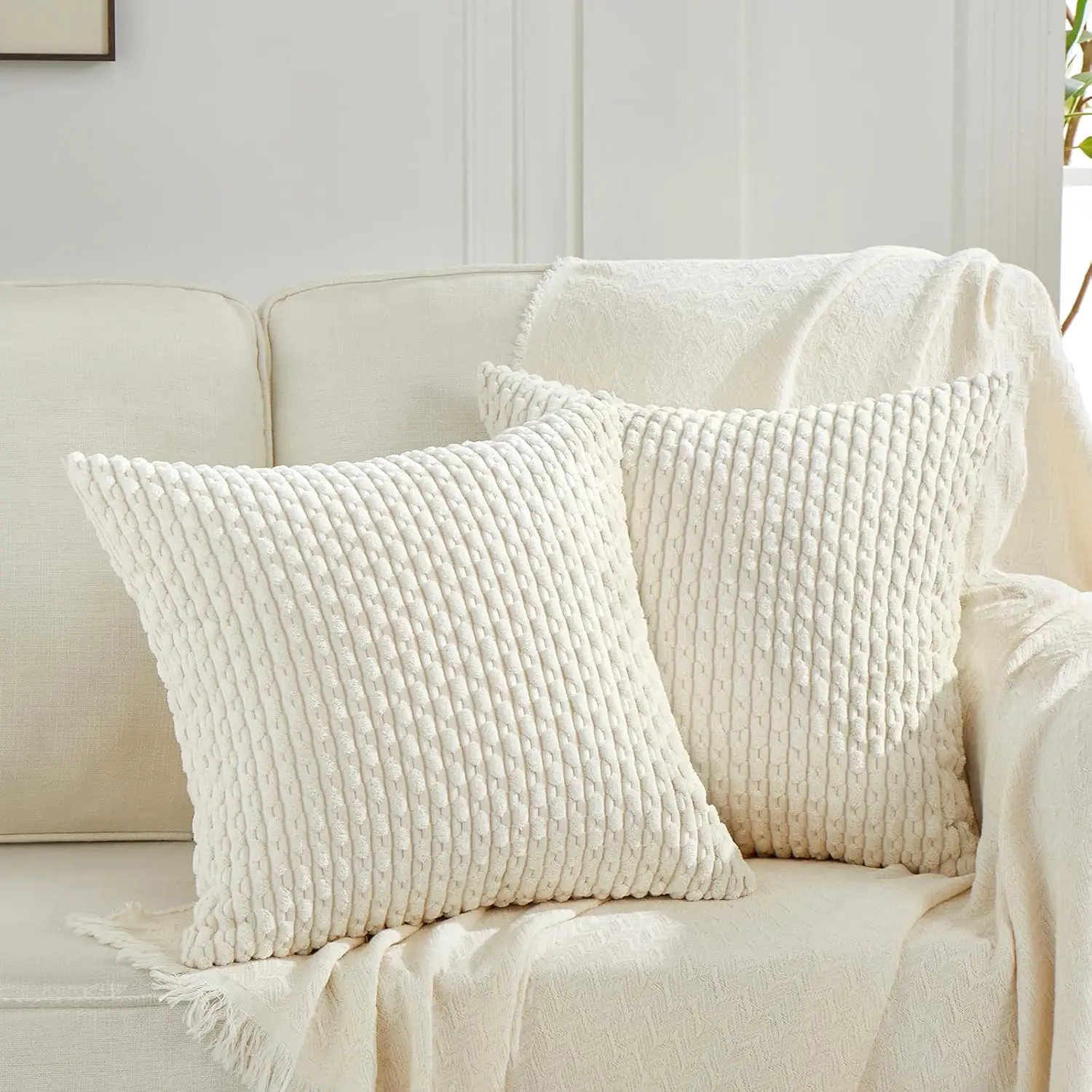 Modern Boho Cream Decorative Pillow Covers 45x45 CM Soft Cute Plush Corduroy Cushion Case Home Decor Embroidered Dot Couch Hotel