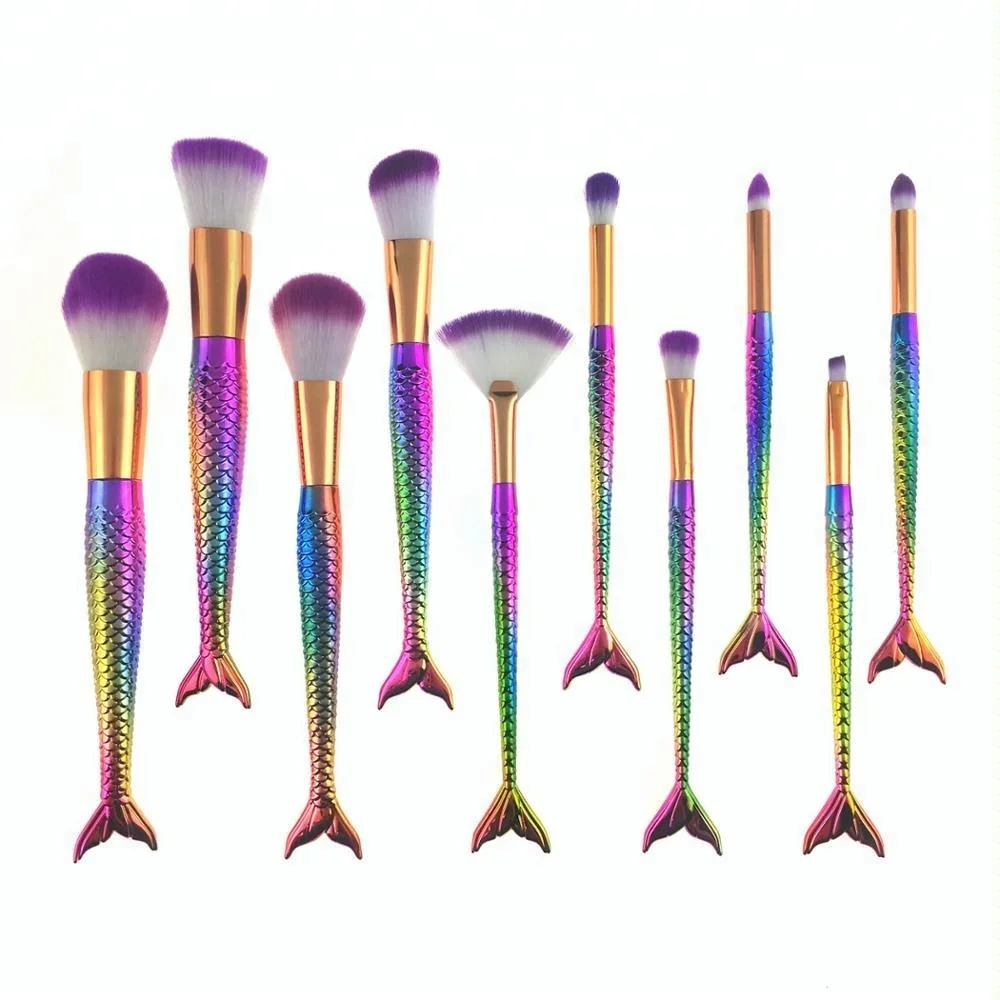 new style free shipping coverseco friendly  lip brush custom label angled 10pcs unbrand sigma rainbow mermaid makeup brush