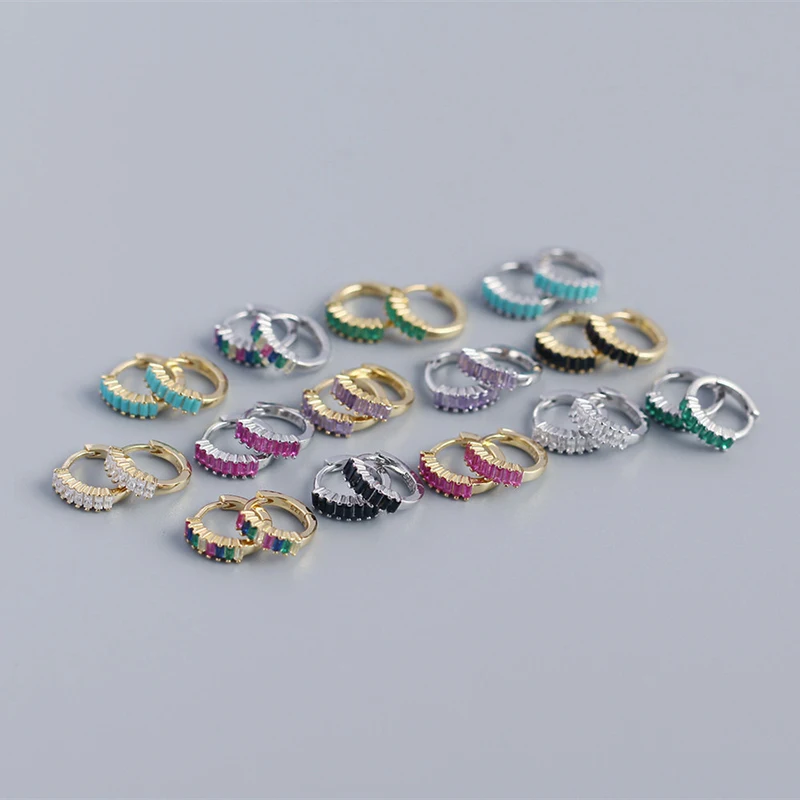925 Sterling Silver Luxury Colorful Zircon Hoop Earrings For Women Party Bohemian Punk Rock Ear Buckle Jewelry Gift