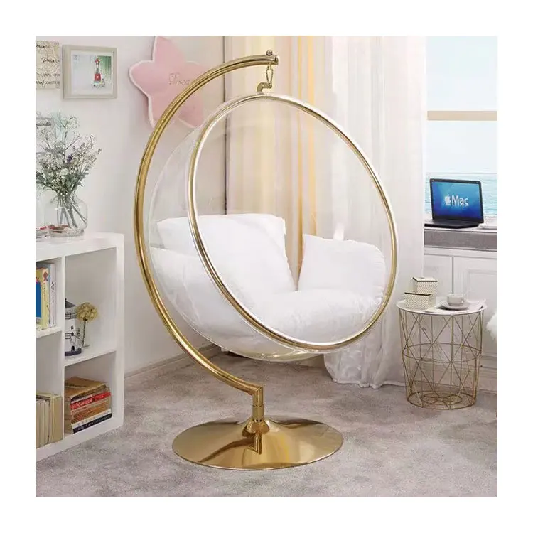 Patio outdoor furniture  Acrylic  Hanging chairs Floor Stand Type Swing Transparent Golden Bubble Chair for living room garden