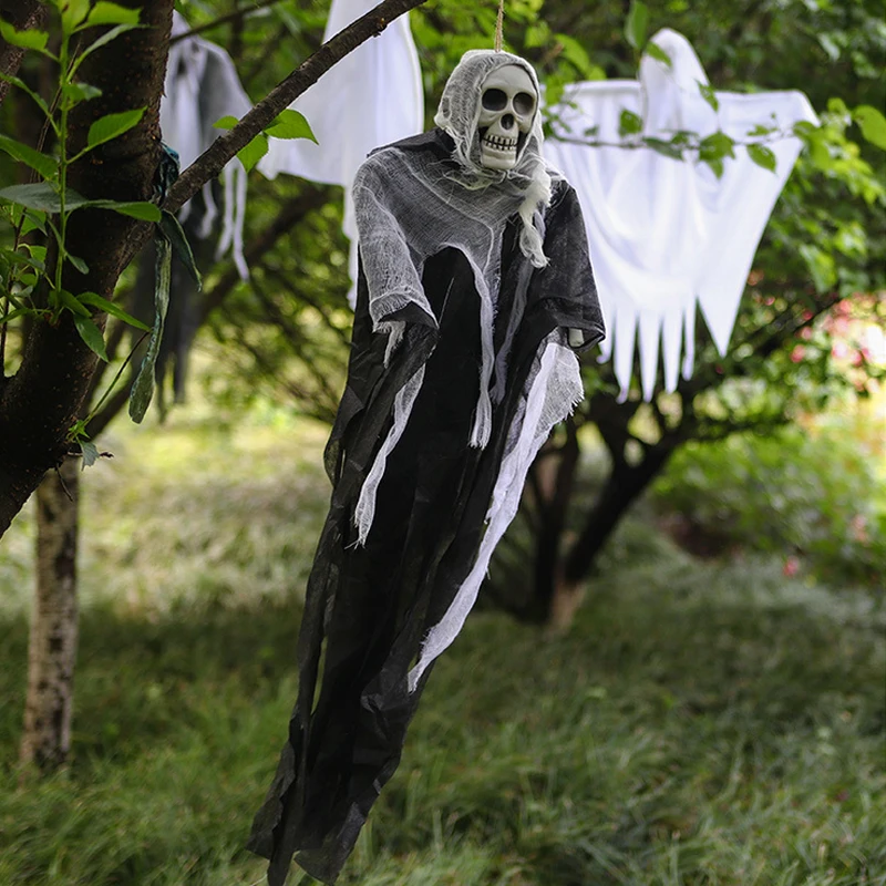 1pcs Halloween Hanging Ghost Horror Decoration Props Skull Head Eyes Bleeding Female Ghost Door Curtain Hanging Decor for Home