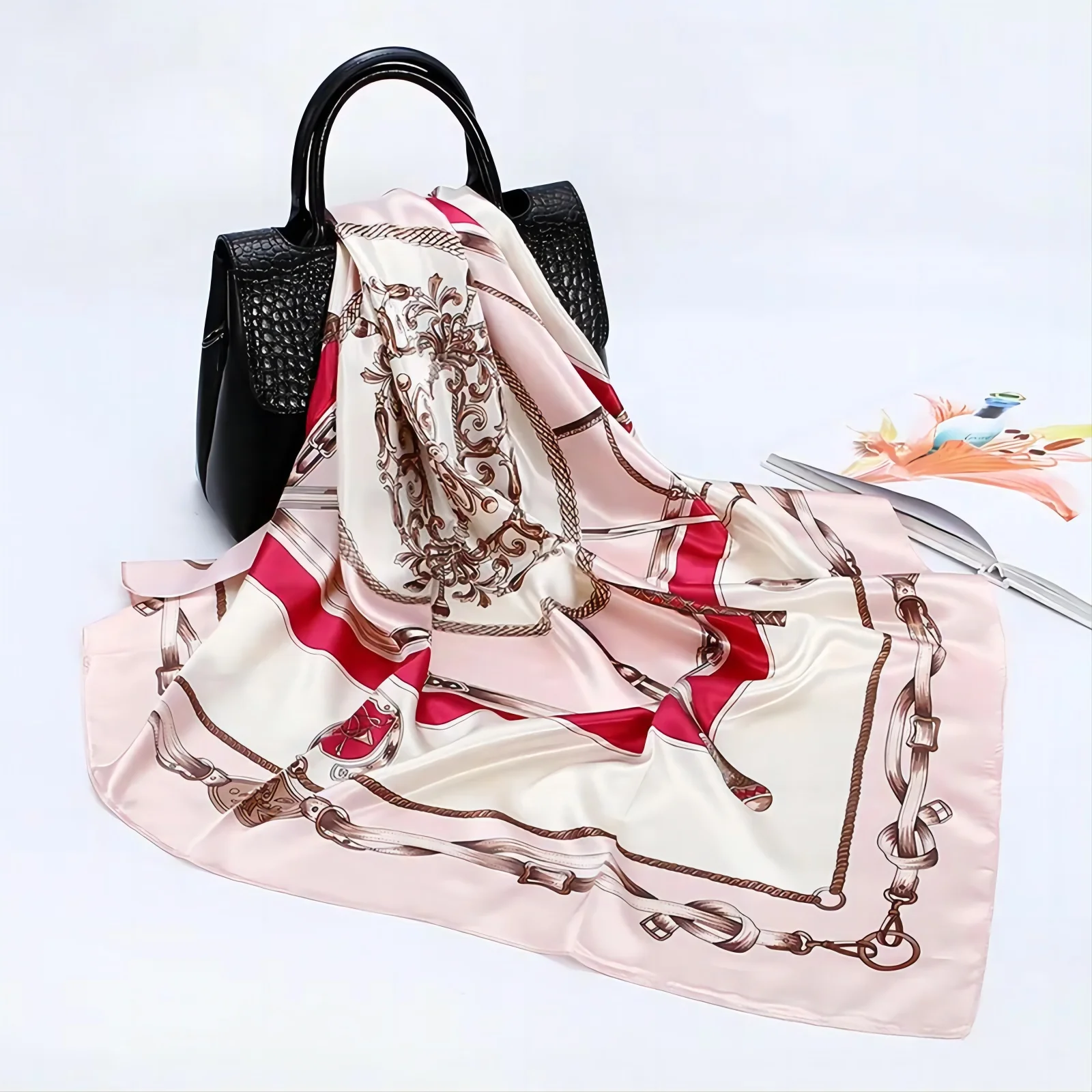 Satin Scarf Square Fashion Designer Custom Digital Print 90*90cm Polyester Office Ladies Women Silk Scarf