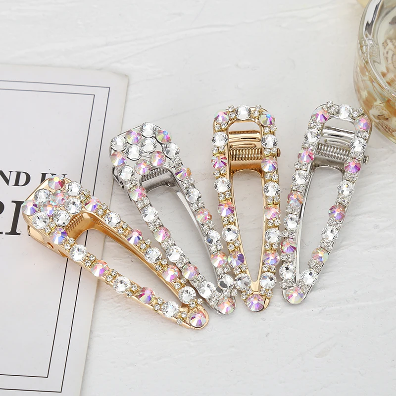 Wholesale Luxury Shiny Hair Accessories Alloy Golden Rhinestone Hair Clip For Girls
