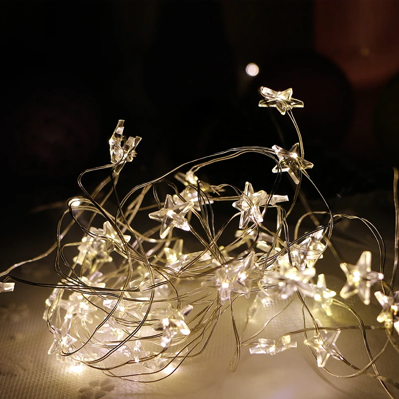 Fancy Brightness LED DC powered Copper Silver Wire Star Fairy String Light For Bedroom Home Christmas Decoration