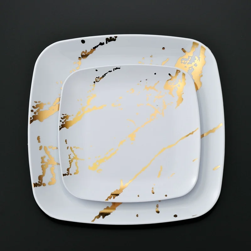 9 Inch Party Square Disposable Plastic Square Elegant Premium Heavy Duty Plate Set One Time Use Party and Wedding Plates