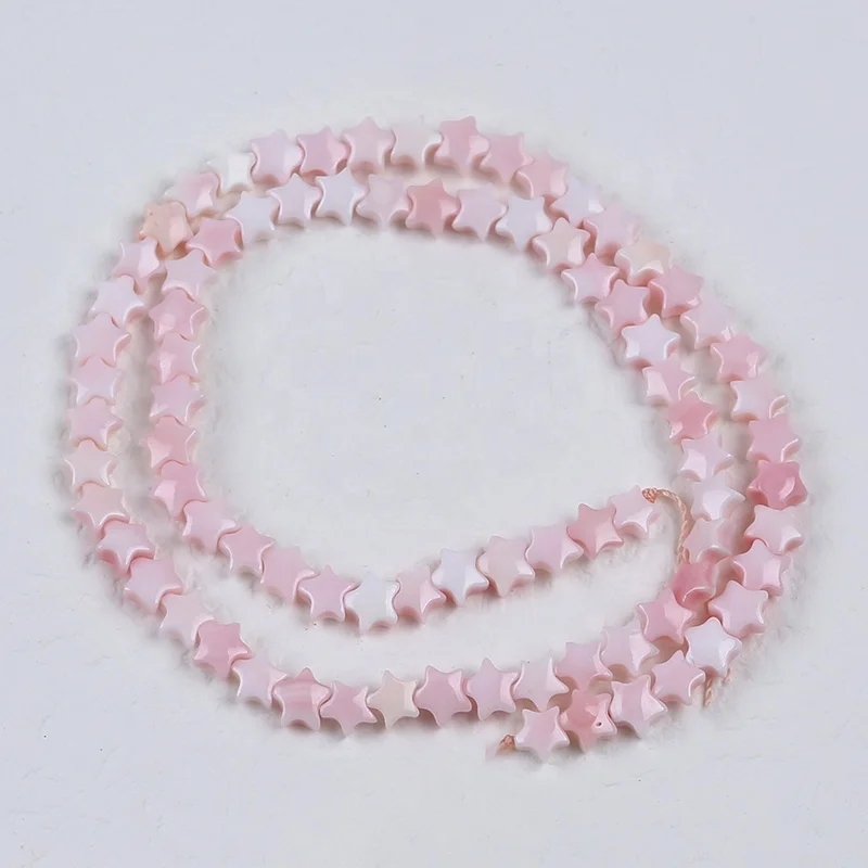 Wholesale natural pink five pointed star shape carved loose mabe shell pearl beads strand for DIY jewelry making