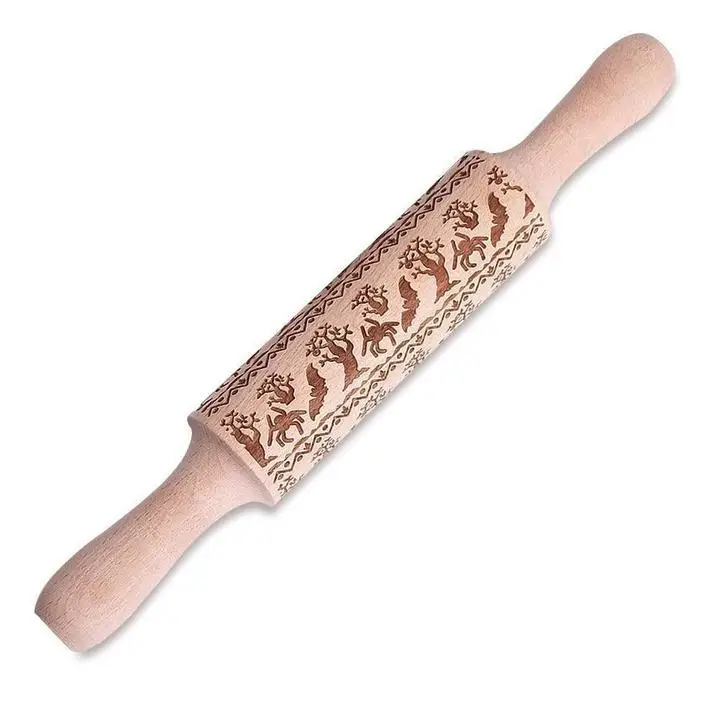 French style polymet fondant adjustable dough bunny texture engraved mini craft rolling pin wood