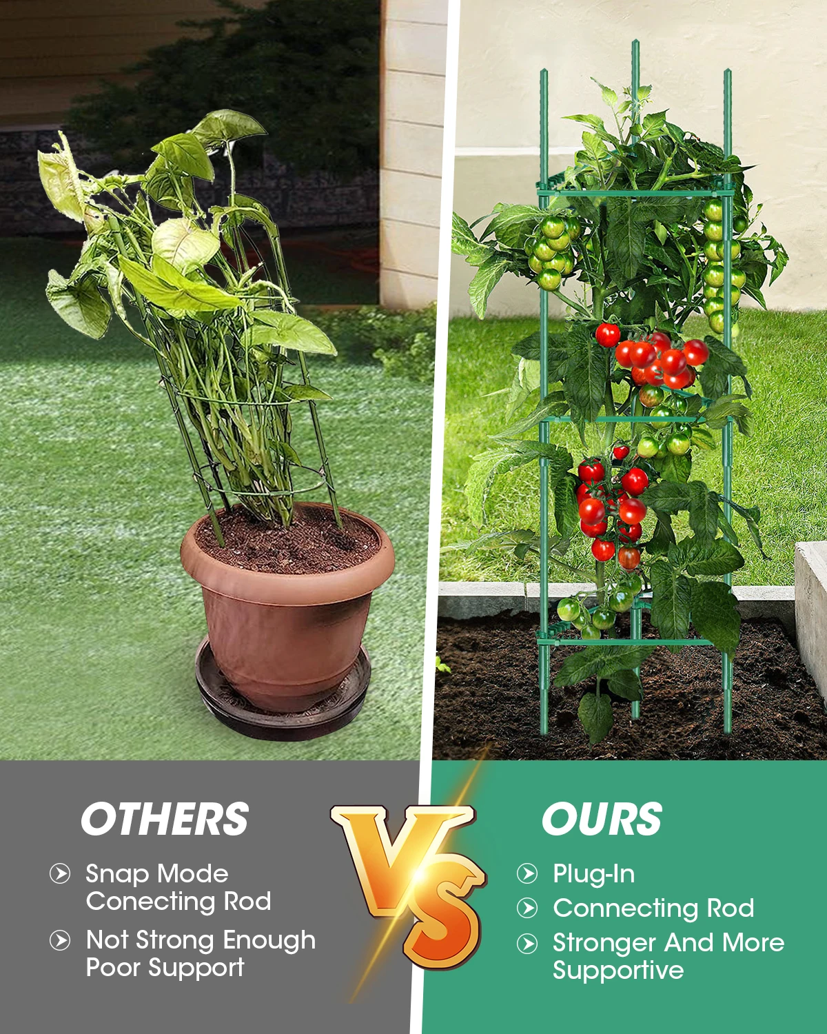 Adjustable DIY Triangular Garden Climbing Frame with 10 Clips and 1 Roll of Zip Ties for Plant Support