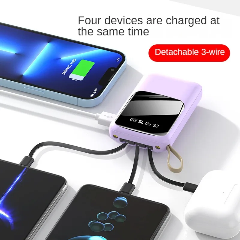 Trending chargers 20000mah super capacitor power bank keychain mini portable fast charging power bank with 4 cables plug