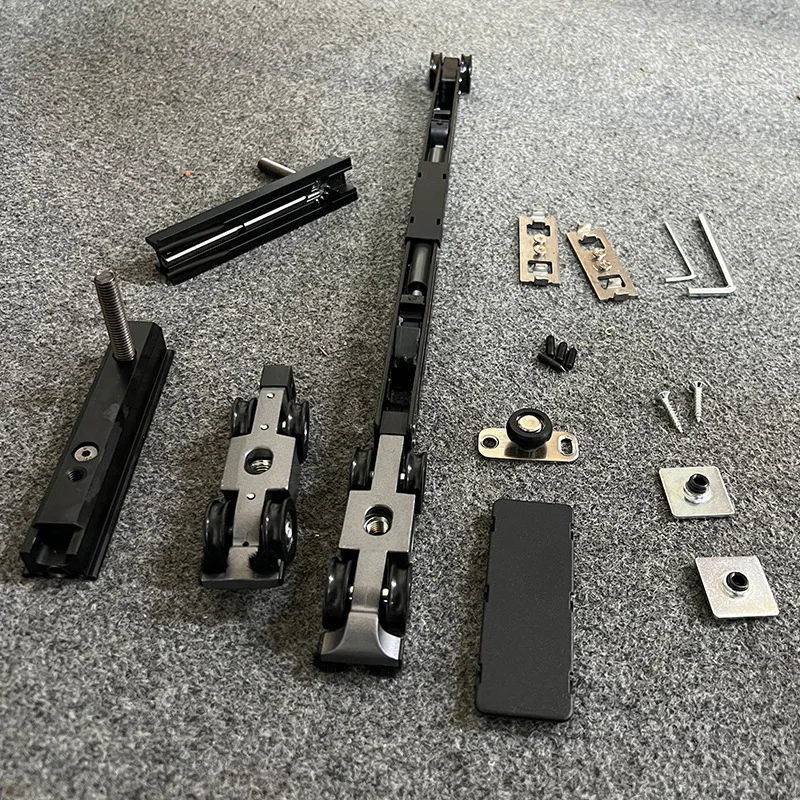 Slow Closing Hanging Rail Soft Closing Narrow Frame 3 Panels Linkage Sliding Door System Roller Wheel