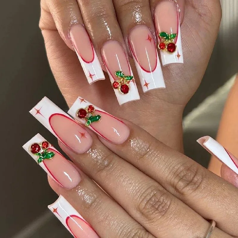 TSZS Hot Sale 3D Metal Cherry Nail Charms Red & Pink Cherry Nail Rhinestone Fruit Jewelry Nail Wholesale