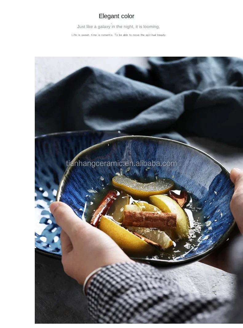 Nordic Modern Home tableware blue Glazed deep Plates Bowl Ceramic Dinnerware for hotel Restaurant porcelain Salad dessert bowls.jpg