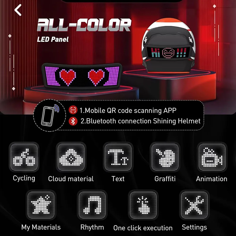 Screen Light Bicycle Turn Signal Bluetooth Motorcycle Helmet Accessories Led Helmet Display