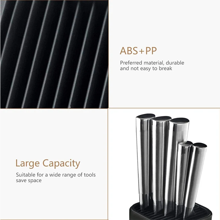 space saving black knife block with rectangular design stainless steel knives and scissors holder