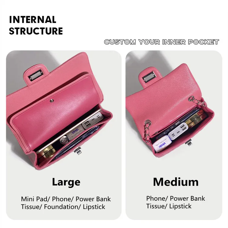 Hot Selling Ladies Pu Leather Cross Body Bag Classic Quilted Metal Chain Shoulder Bag