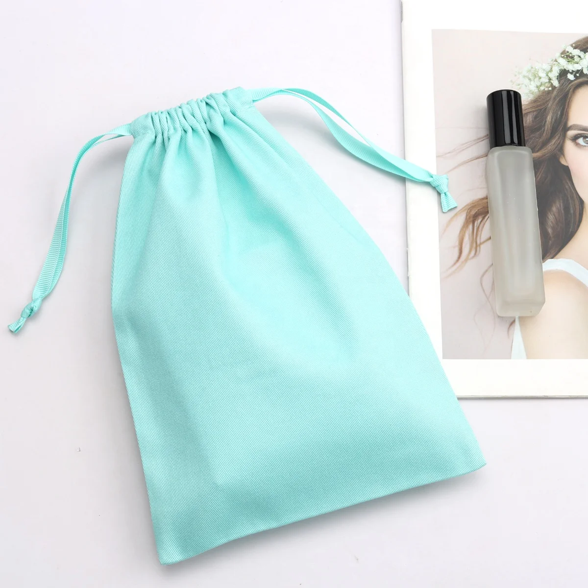 Wholesale Blue Cotton Twill Dust Bags Shoe Pouch Underwear Clothing Gift Packing Promotion Cotton Drawstring Bag