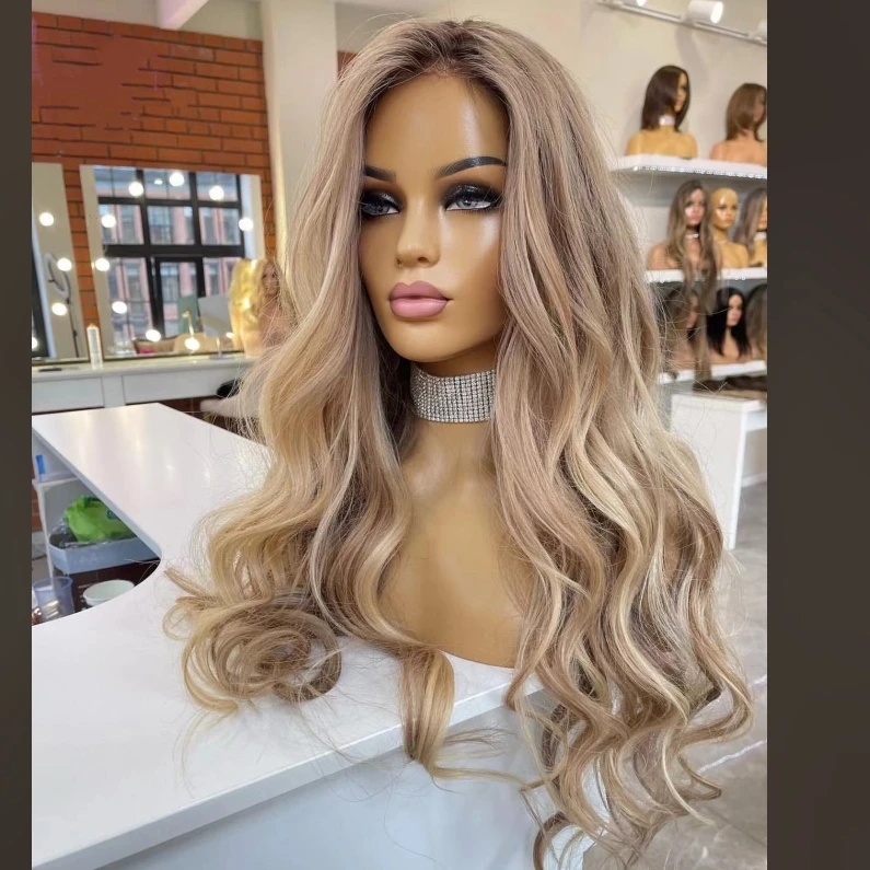 Caramel Highlight Blonde Human Hair Wigs Natural Wave Straight European Virgin HD Transparent Lace Front Wigs