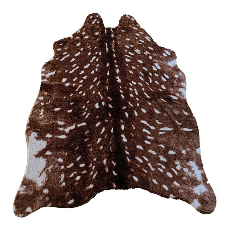 Faux Sika Deer Print Hide Rug Faux Fur Cowhide Area Rug Animals Mat Carpet for Home