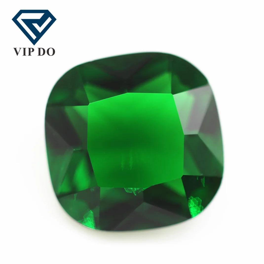 wholesale rich size faceted cut shape emerald green color K9 crystal glass loose gems synthetic green emerald glass gems