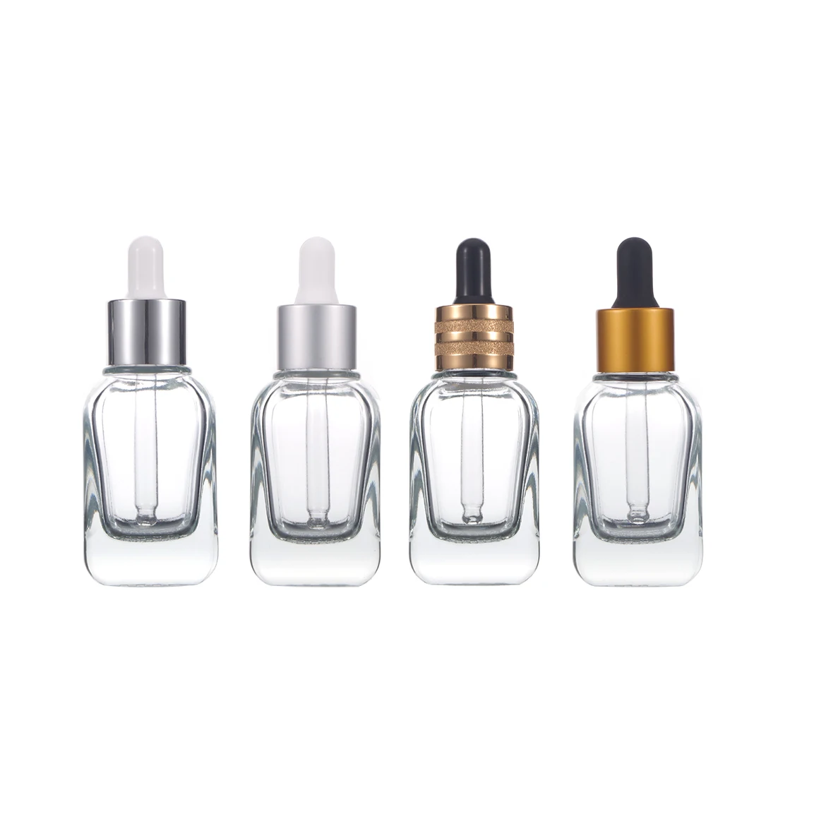 Cosmetic Package 10ml 20ml 30ml Square Clear Face Eye Serum Glass Essential Oil Bottle Mesh Thick Bottom with Dropper