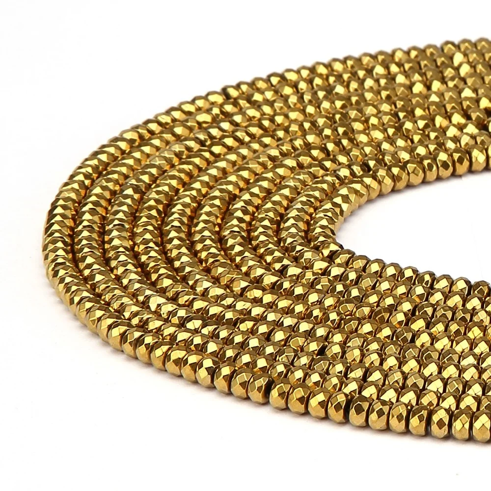 Hot Selling Faceted Rondelle Gold Plated Hematite Gemstone Beads