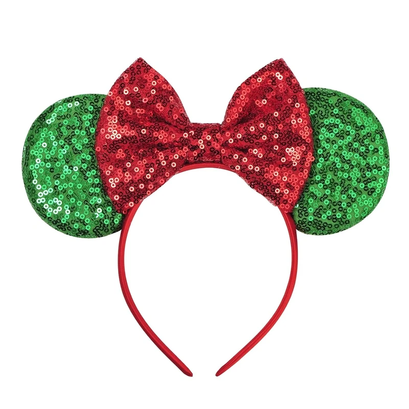 Christmas Party Cosplay Costume Red Green Mouse Ears Princess Glitter Minnie Mickey Ears Bow Headbands