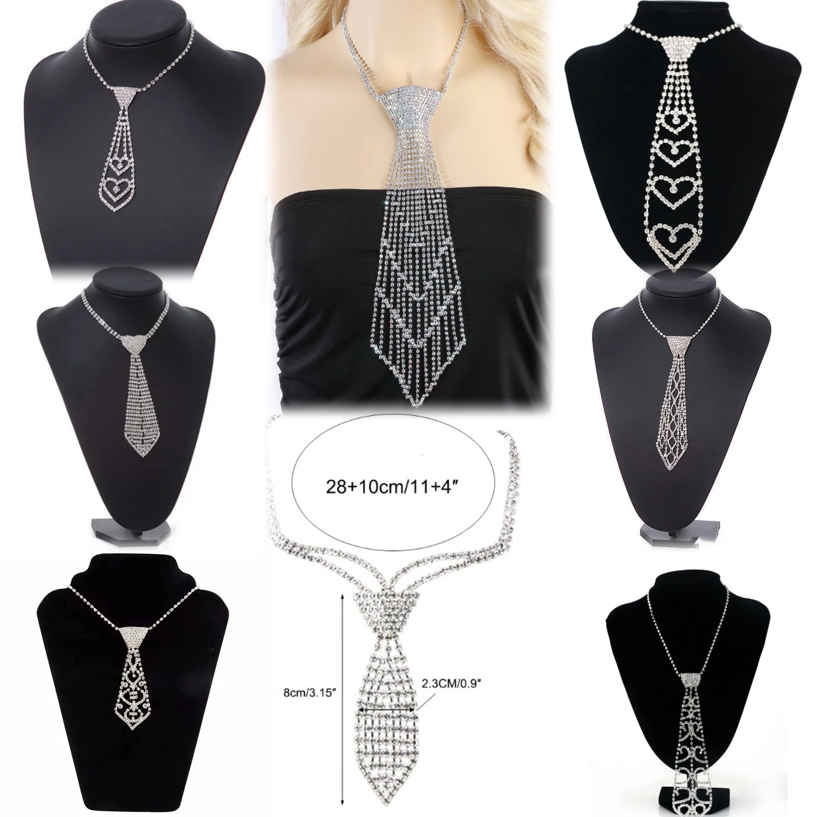 Wholesale Factory Price New Fashion Low Cost Sexy Rhinestone Necktie Choker Women Necklace Crystal Beads Neck Tie