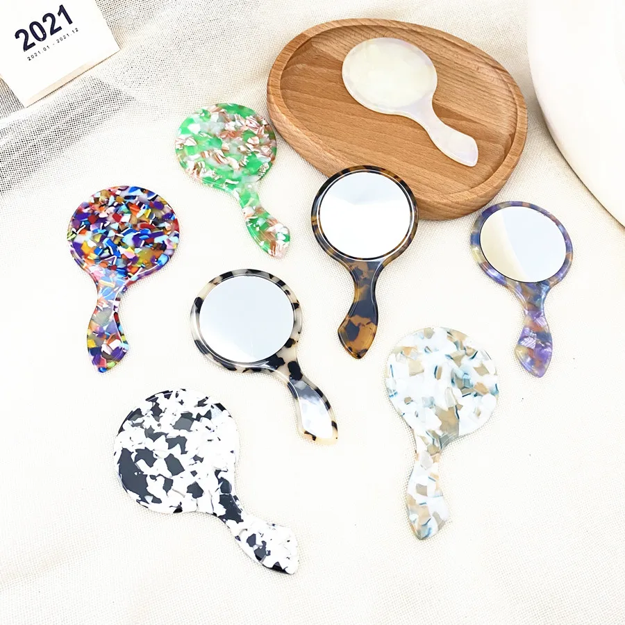 GRS Material  2022 Wholesale Handle Mirror Acetate Board Beauty Portable Pocket Makeup Mirror Acrylic Mirror