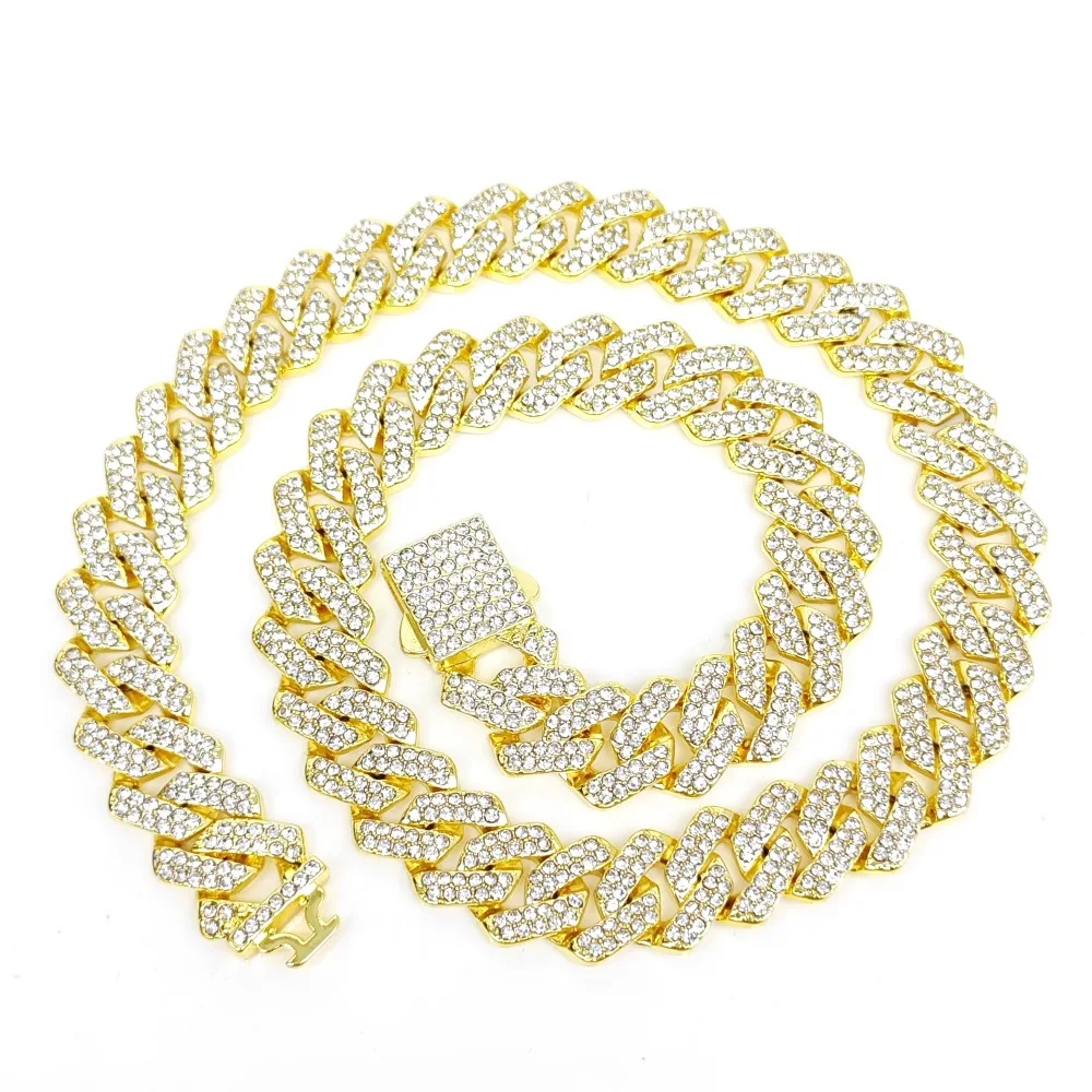 European Hot Selling Street Rap Jewelry Hip Hop   Gold Cuban   Diamond Fashion Men  Necklace