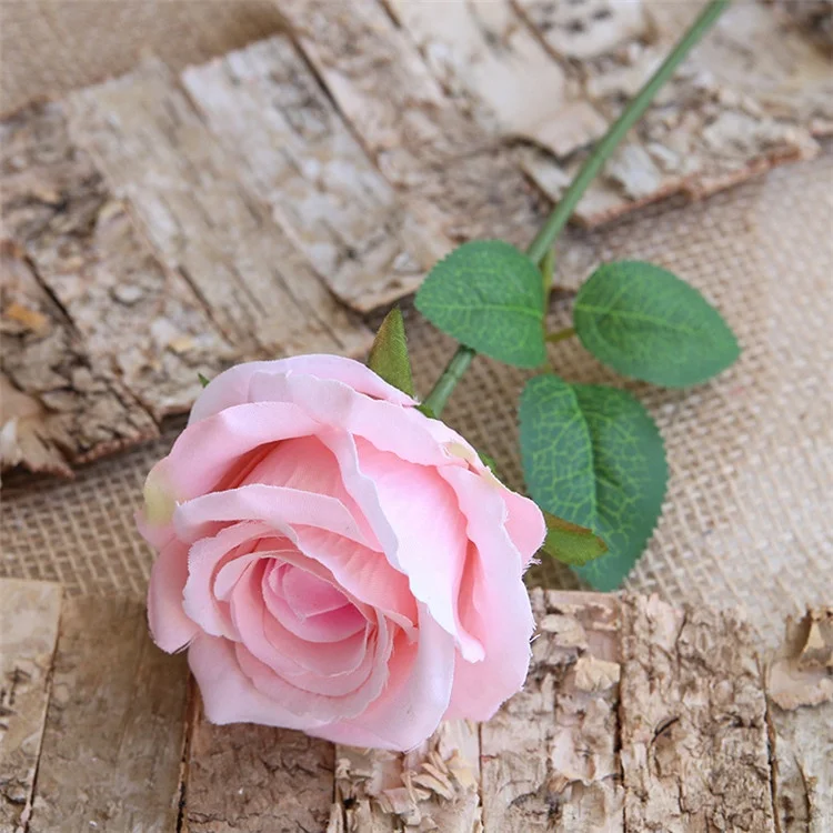 V-1324 Wholesale Velvet Single Stem Flower Pink Artificial Rose for Decoration