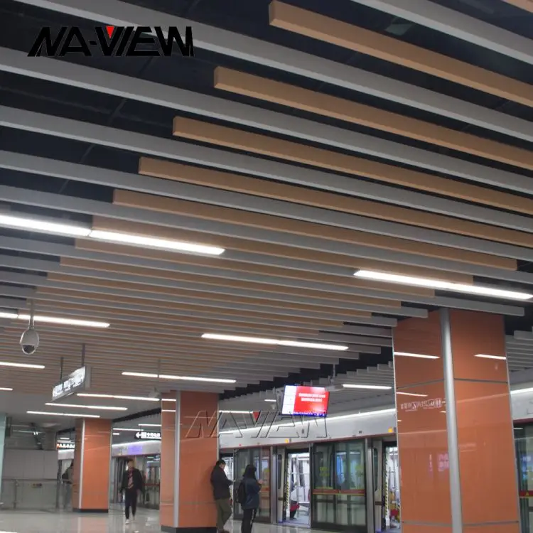 Wooden Grain Aluminum U Shape Stretch Baffle Ceiling aluminium Suspended Profile Strip Ceiling