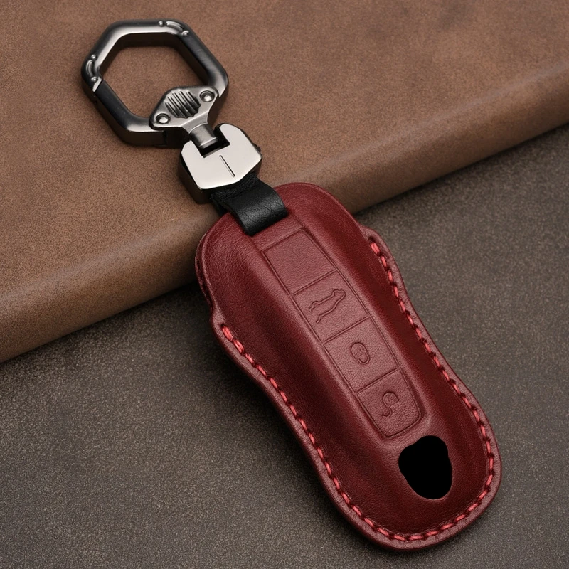 Leather Car Key Case Cover Porsche 971 Panamera Cayenne 911 9YA Macan Boxster 3 Buttons Keyless Remote Made Silicon Zinc Alloy