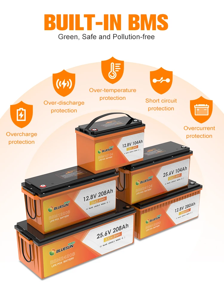 LiFePo4 Battery 12V 24V 100Ah 200Ah 300Ah Bluetooth IP65 Waterproof Heating Balance Solar Battery For Home Energy Storage
