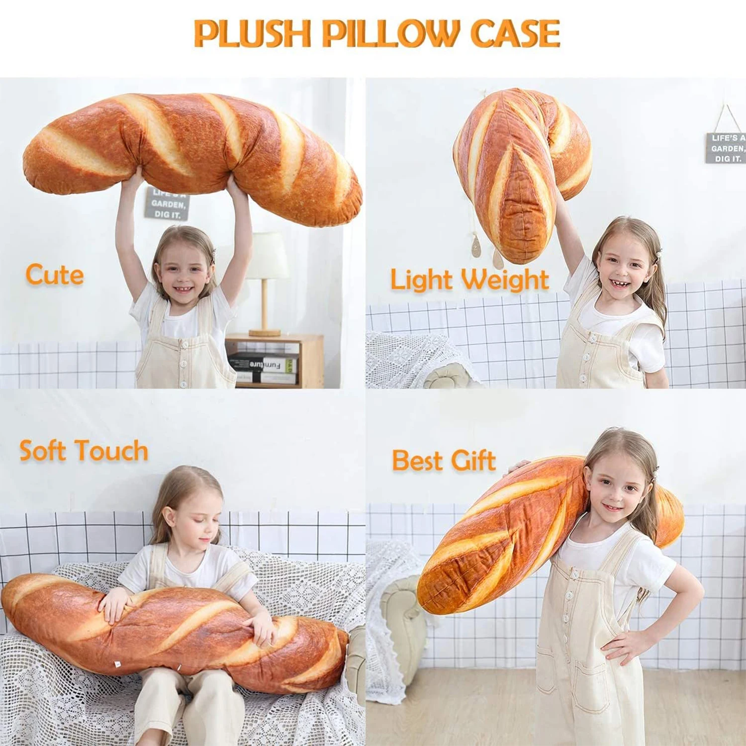 27 in 3D Simulation Bread Shape Pillow Soft Lumbar Baguette Back Cushion Funny Food Plush Stuffed Toy
