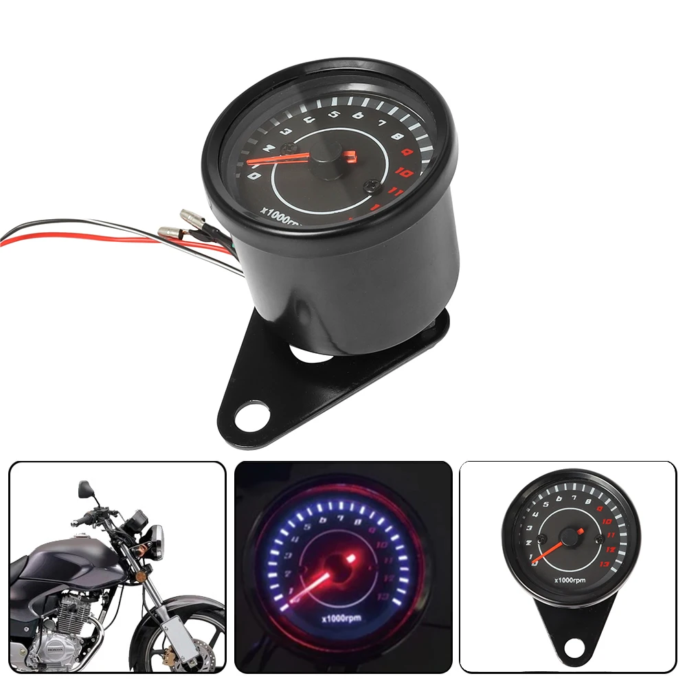 DC 12V Universal Motorcycle Tachometer Electronic Tach Meter Speedometer Gauge LED Backlight 13000 RPM