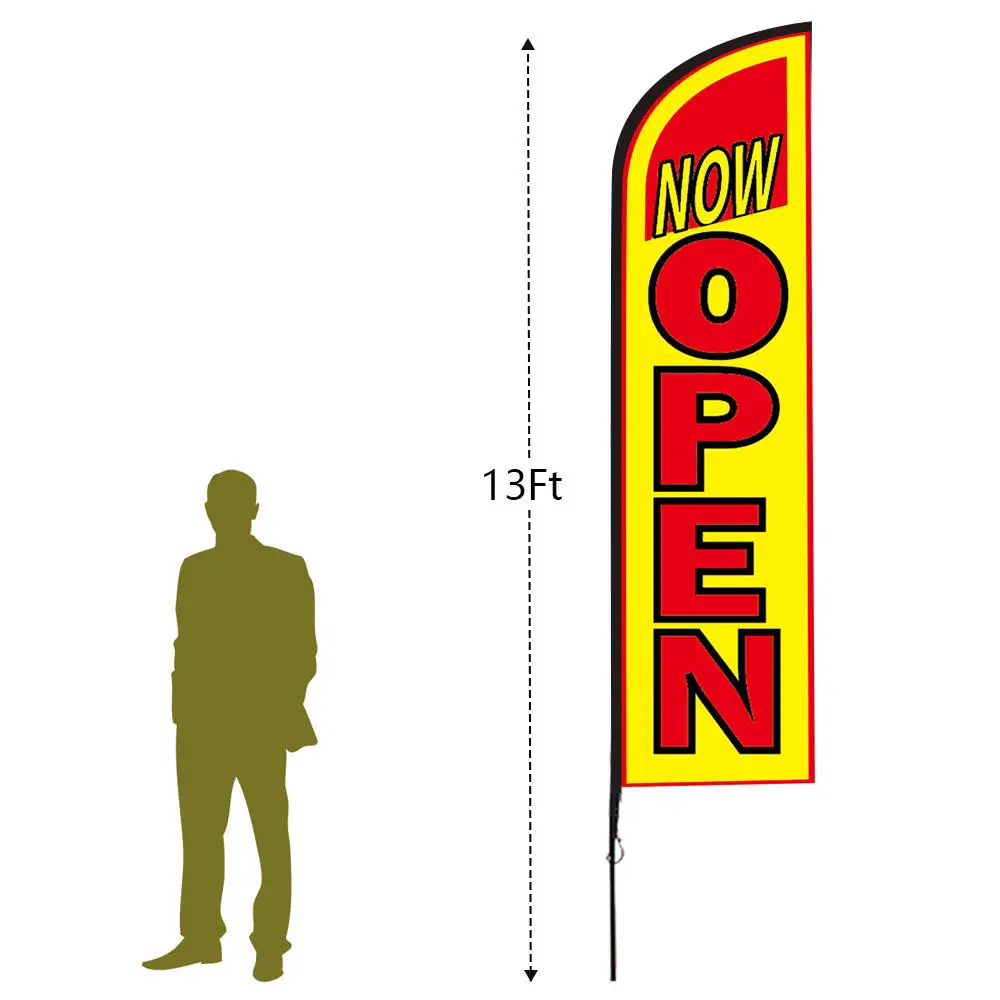 ADMAX pre-printed single-side 13ft feather kit advertising banner flying  beach flag now leasing with corss base