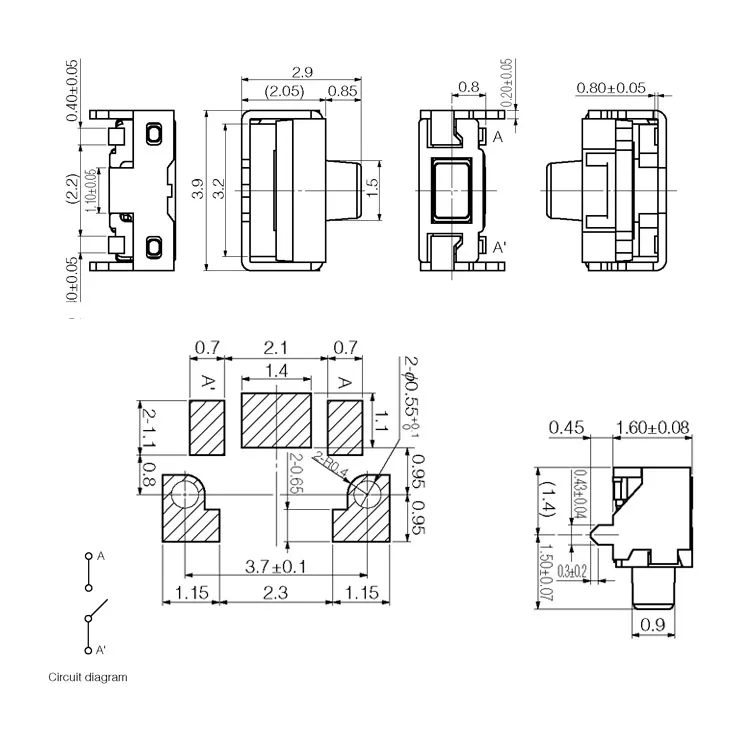 EVPAKE31A Factory direct sales ROHS Tactile push button switch 3.8X1.9 bracket tact switch 12V 0.1A